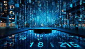 Blue digital numbers, futuristic