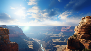 Grand Canyon, blue sky, sun, mountains